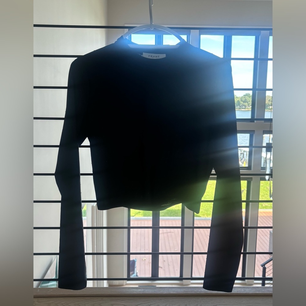 Frame Black Rhinestone Crop Long Sleeve Top
